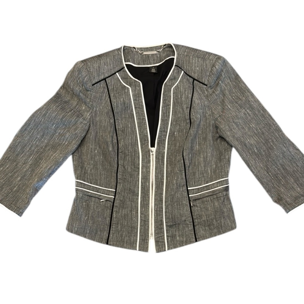 White House Black Market Gray Linen Blend Blazer Size 8